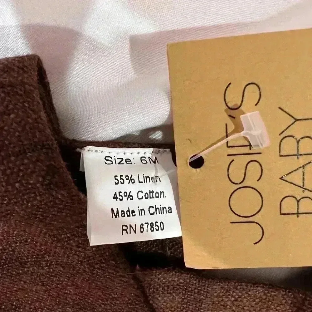 Josies Baby Linen and Cotton Blend Baby Dress Smocked Brown 3-6 Months NWT